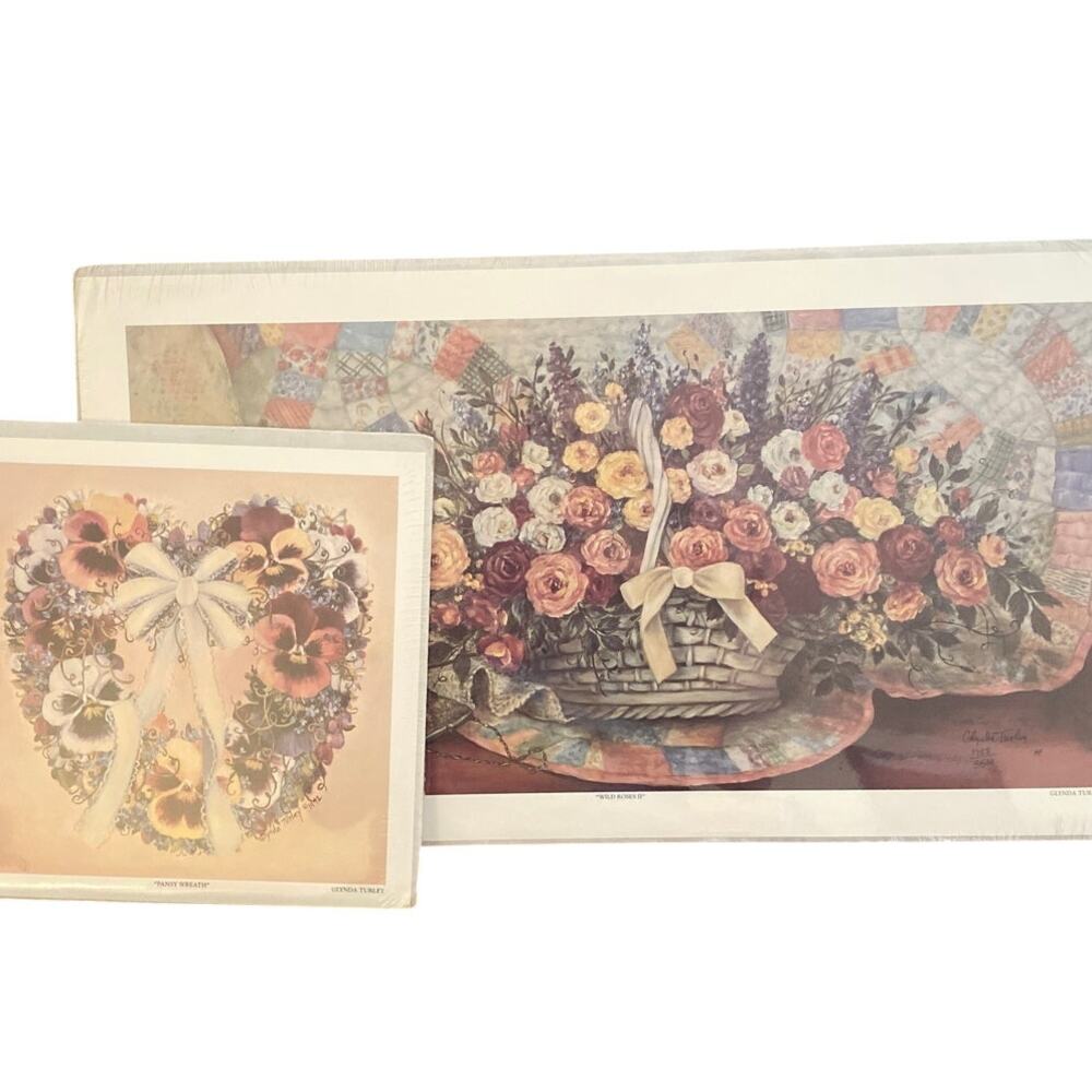 GLYNDA TURLEY Pansy Wreath Wild Roses Signed Licensed Reprint OUT OF PRINT Heart